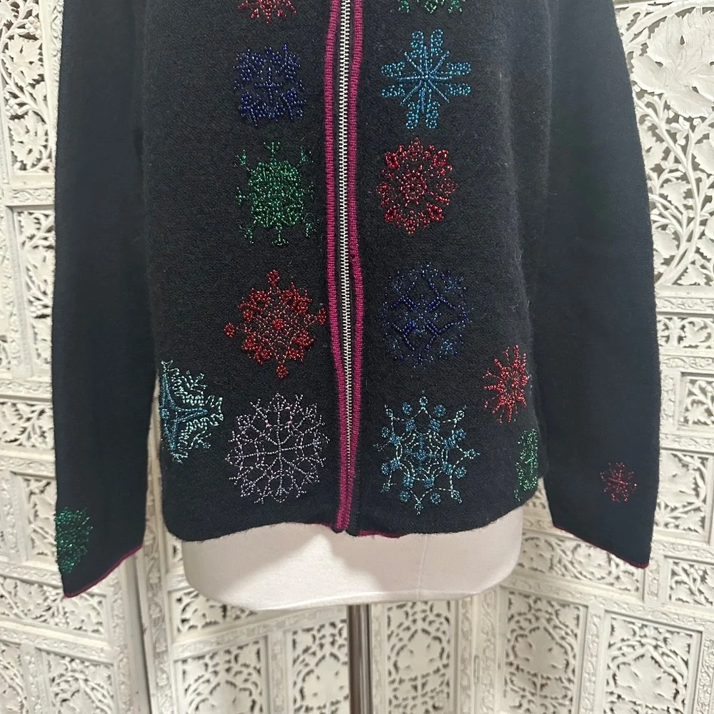 Karen Scott grannycore beaded wool winter snowflake cardigan‎ size large